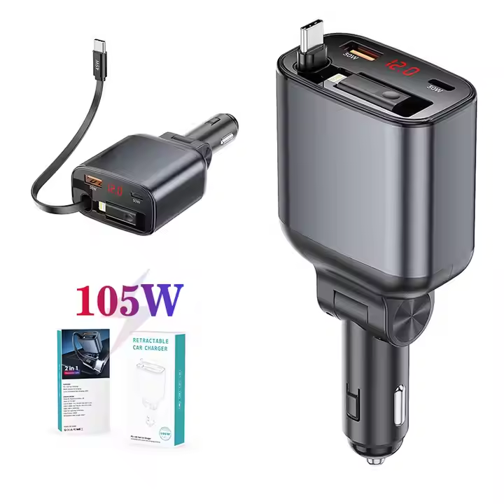 C42-105W 4in1 Retractable Cable Car Charger