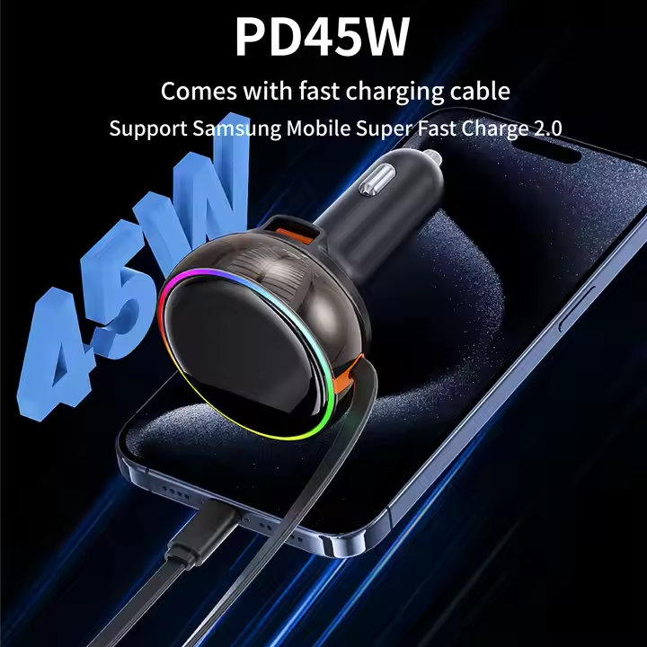 C43  62w AC Car Charger with Retractable Cable
